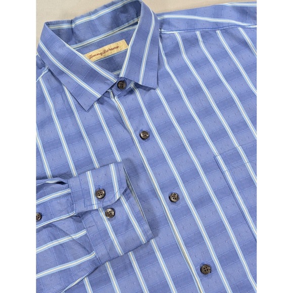 Tommy Bahama Other - Tommy‎ Bahama Shirt Mens Large Blue Striped Cotton Silk Long Sleeve Button